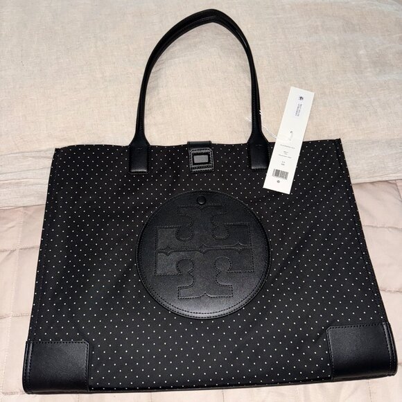 NWT Tory Burch Black and White Polka Dot Ella Tote - Picture 2 of 6